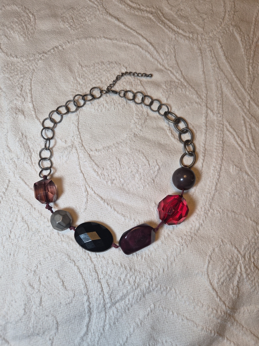 Handmade Vintage Necklace Large Beads Beaded Metal Ring Chain Chunky Statement ✨